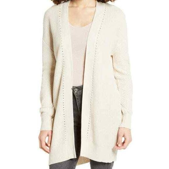 BP. Pointelle Trim Open Front Cardigan Sweater Sz Extra Small/XS in Black NWT - Picture 6 of 6